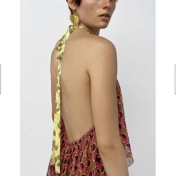 NWT - Zara Boho Peplum Halter Neck Top - Picture 2 of 10